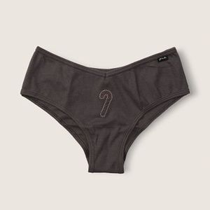 Victoria's Secret PINK Cotton Ribbed Cheekster Panty Charcoal Rhinestone XL NEW